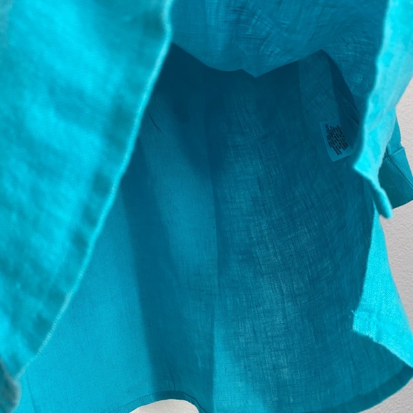 JM • Stunning Turquoise 100% Linen Sequence Pleated Buttoned Top - Picture 6 of 13